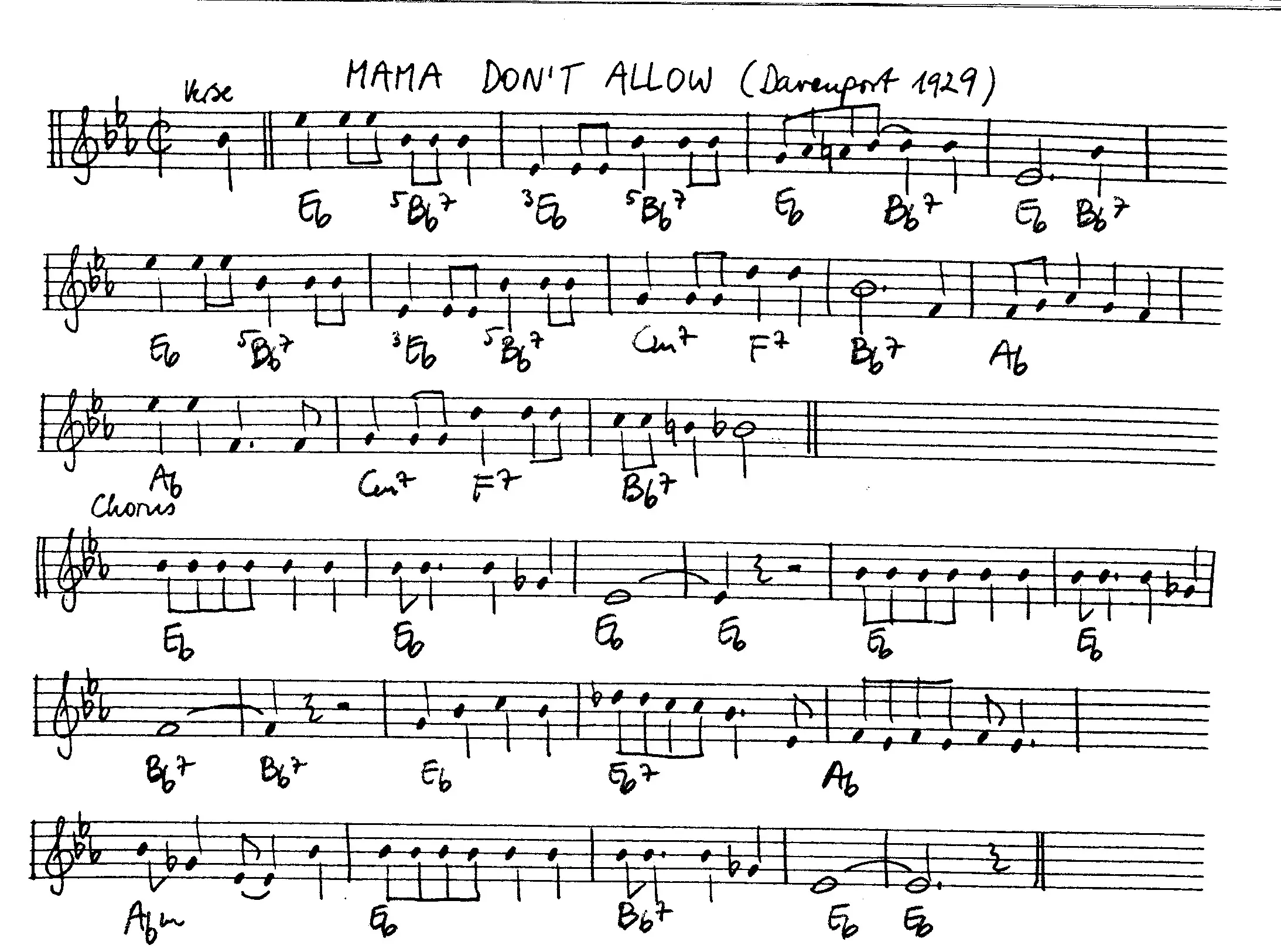 mama don't allow free jazz leadsheet - Courtesy of the Jungle Jazz Band